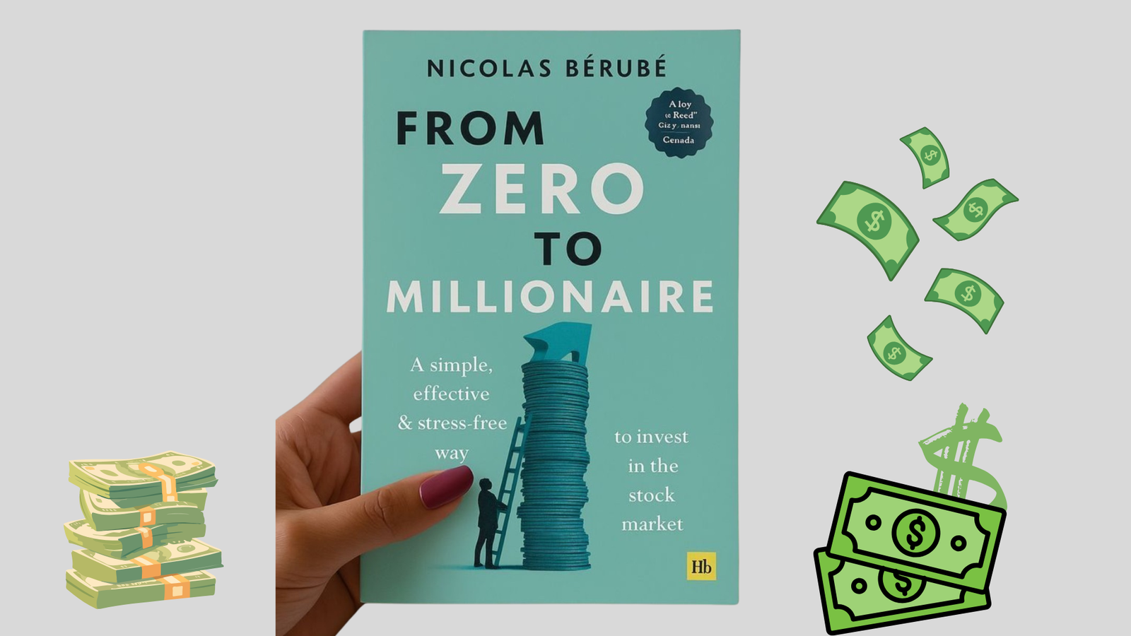 Buug 3D ah oo cinwaankiisu yahay “Sida Taajir Loo Noqdo”, oo leh naqshad casri ah, midabyo soo jiidasho leh, iyo sawir qof muujinaya guul iyo hantida dhaqaale