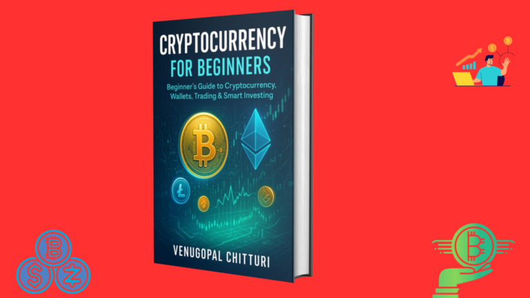 Buug 3D ah oo ku saabsan cryptocurrency oo cinwaankiisu yahay “Cryptocurrency for Beginners”, oo muujinaya Bitcoin, blockchain, iyo maalgashi dijitaal ah