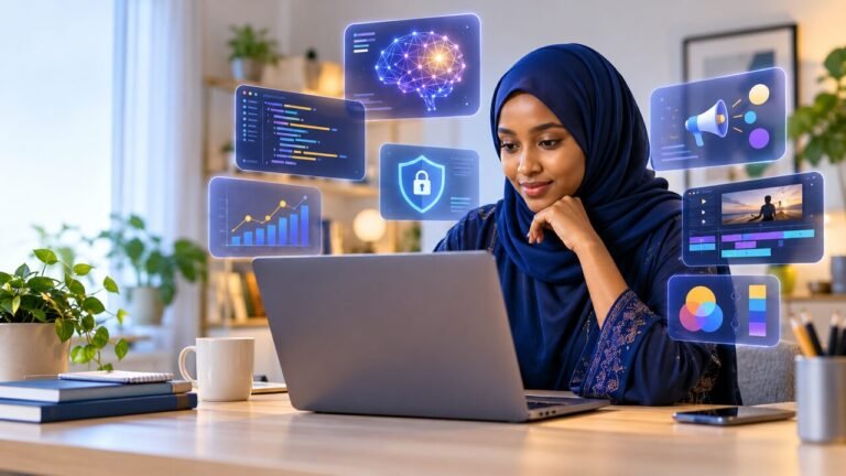 Haweeney Soomaaliyeed oo baranaysa xirfadaha dijitaalka ah iyadoo adeegsanaysa laptop